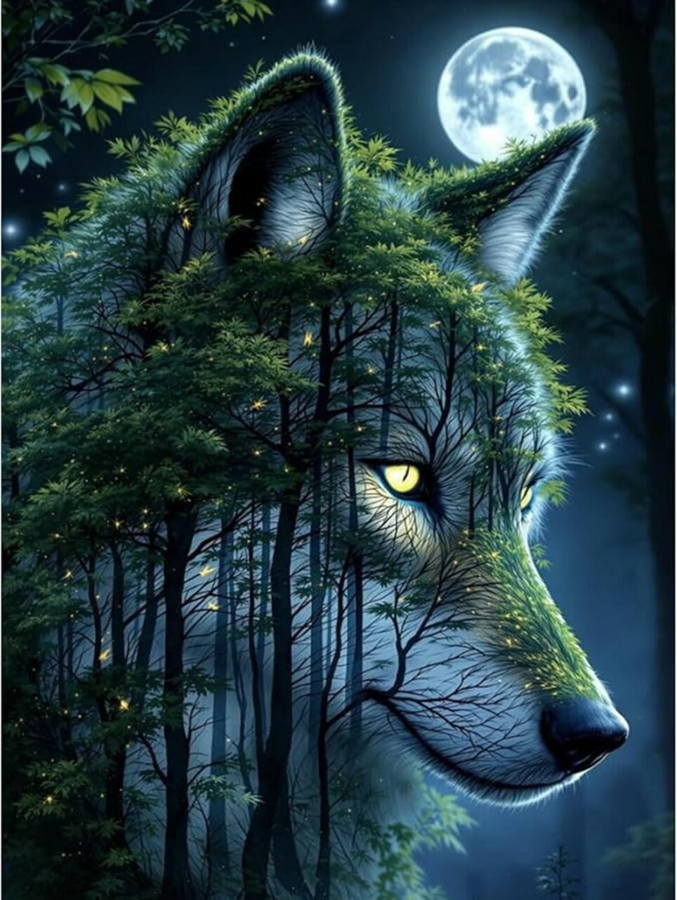 Wolf Diamond Art Kits for Adults, Wolf Forest 5D Diamond Painting Kit for Beginners, DIY Round Full Drill Painting with Gem Art Craft Kits for Home Wall Decor 12x 16 Inch